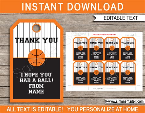 Free Printable Basketball Tags